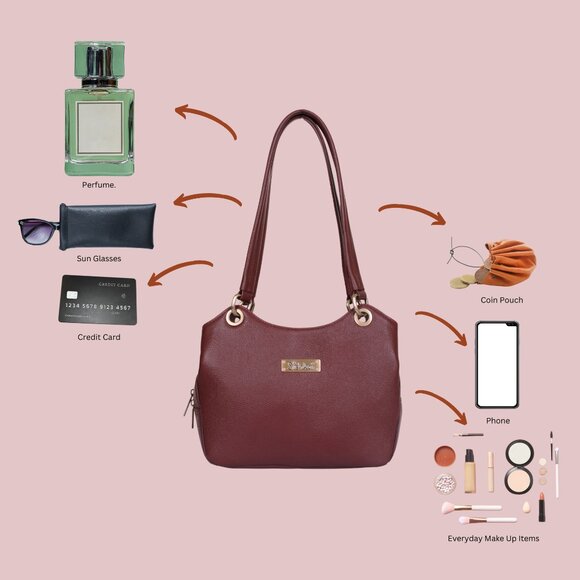 Cherry Red Leather Women Top Handle Shoulder Hobo Bag Ladies Satchel Handbag - Picture 4 of 10